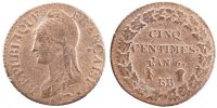 Frankreich 5 Centimes Münze, Dupré, Strasbourg, S, Bronze, Gadoury:126 -