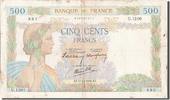 Frankreich 500 Francs Geldschein, 500 F 1940-1944 ''La Paix'' -