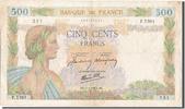 Frankreich 500 Francs Geldschein, 500 F 1940-1944 ''La Paix'' -