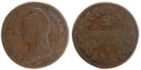 Frankreich 2 Décimes Münze, Dupré, Paris, S, Bronze, Gadoury:300 -