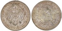 GERMANY - EMPIRE 1/2 Mark Münze, Berlin, VZ+, Silber -