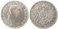 Deutsch Staaten 2 Mark Münze, BAVARIA, Otto, Munich, SS+, Silber -