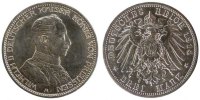 Deutsch Staaten 3 Mark Münze, PRUSSIA, Wilhelm II, Berlin, SS, Silber -