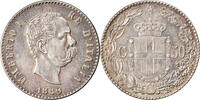 Italien 50 Centesimi Münze, Umberto I, Rome, VZ+, Silber, KM:26 -