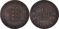 Guernsey 8 Doubles Münze, Heaton, Birmingham, SS, Bronze, KM:7 -