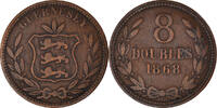 Guernsey 8 Doubles Münze, Heaton, Birmingham, SS, Bronze, KM:7 -