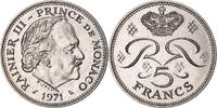 Monaco 5 Francs Münze, Rainier III, UNZ+, Kupfer-Nickel, KM:150 -