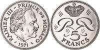 Monaco 5 Francs Münze, Rainier III, UNZ+, Kupfer-Nickel, KM:150 -