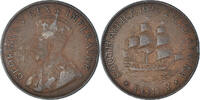 Südafrika Penny Münze, George V, S+, Bronze, KM:14.2 -