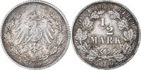 German Empire 1/2 Mark GERMANY - EMPIRE, Karlsruhe, Silber, SS, KM:17 -