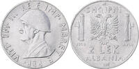 2 Lek 1939 R Albania Vittorio Emanuele III, Rome, Stainless Steel, VZ, KM:32 VZ