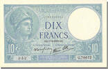 Frankreich 10 Francs Geldschein, 10 F 1916-1942 ''Minerve'', 1939-08-17 -