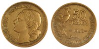 Frankreich 50 Francs Münze, Guiraud, SS, Aluminum-Bronze, Gadoury:880 -