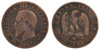 Frankreich 5 Centimes Münze, Napoleon III, Napoléon III, Lille, SGE+ -