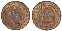 Frankreich 10 Centimes Münze, Napoleon III, Napoléon III, Paris, VZ+ -