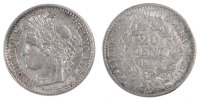 Frankreich 20 Centimes Münze, Cérès, Paris, SS+, Silber, Gadoury:303 -