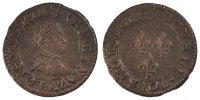 Frankreich Double Tournois Münze, Louis XIII, Double tournois, buste enfantin, Double -
