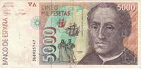 Spanien 5000 Pesetas Geldschein, 1992-10-12, KM:165, SS -