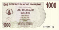 Simbabwe 1000 Dollars Geldschein, 2006-08-01, KM:44, UNZ -