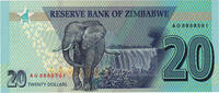 Simbabwe 20 Dollars Geldschein, UNZ -