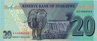 Simbabwe 20 Dollars Geldschein, UNZ -