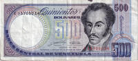 Venezuela 500 Bolivares Geldschein, 1989-03-16, KM:67c, S -