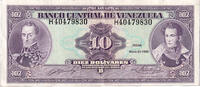 Venezuela 10 Bolívares Geldschein, 1990-05-31, KM:61d, SS -