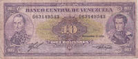 Venezuela 10 Bolívares Geldschein, 1988-11-03, KM:61d, SGE+ -
