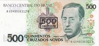 Brasilien 500 Cruzeiros on 500 Cruzados Novos Geldschein, Undated (1990) -