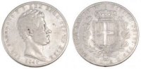 Italien Staaten 5 Lire Münze, SARDINIA, Carlo Alberto, S+, Silber -
