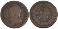 Frankreich Decime Münze, Dupré, Paris, SGE+, Bronze, Gadoury:186 -