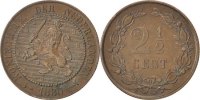 Niederlande 2-1/2 Cent Münze, William III, VZ, Bronze, KM:108.1 -