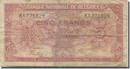 Belgien 5 Francs-1 Belga Geldschein, 1943-02-01, KM:121, S -