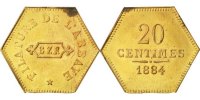 Frankreich 20 Centimes Münze, VZ+, Messing -