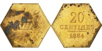 Frankreich 20 Centimes Münze, VZ+, Messing -
