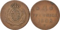 Deutsch Staaten 4 Pfennig Münze, SAXONY-ALBERTINE, Friedrich August I -