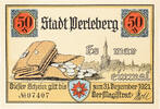 Deutschland 50 Pfennig Geldschein, Perleberg, Eglise, 1921 UNZ- Mehl:1056.1 -