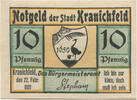 Deutschland 10 Pfennig Geldschein, Kranichfeld, paysage, 1921 UNZ- Mehl:741.1 -