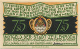 Deutschland 75 Pfennig Geldschein Deutschland Zeulenroda, 75Pfennig personnage 4, 1921 UNZ- Mehl:1470.1 -
