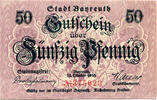 Deutschland 50 Pfennig Geldschein, Bayreuth 50 Pfennig, château 1918-10-22 UNZ- Mehl:B13.1 -