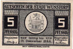Deutschland 5 Pfennig Geldschein, Wunstorf, rue, 1922 UNZ- Mehl:FS 1458.2a -