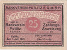 Deutschland 25 Pfennig Geldschein, Putlitz, château 1921-07-01, UNZ- Mehl:5815 -