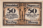 Deutschland 50 Pfennig Geldschein, Belgern, chevalier, 1921 UNZ- Mehl:70.1 -