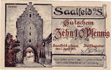 Deutschland 10 Pfennig Geldschein, Saalfeld, porte 1921-04-01 UNZ- Mehl:1155.1 -