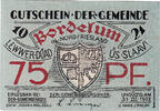 Deutschland 75 Pfennig Geldschein, Bordelum, Blason 1922-03-31 UNZ- Mehl:143.1 -