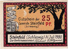 Deutschland 25 Pfennig Geldschein, Steinfeld, arbre 1921 UNZ- Mehl:1262.4 -