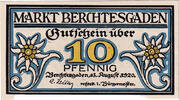 Deutschland 10 Pfennig Geldschein, Berchtesgaden, Fleur, 1920 UNZ- Mehl:76.1 -