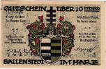 Deutschland 10 Pfennig Geldschein, Ballenstedt, Blason, 1921 UNZ- Mehl:61.3 -