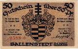 Deutschland 50 Pfennig Geldschein, Ballenstedt, château, 1921 UNZ- Mehl:61.3 -