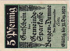 Deutschland 5 Pfennig Geldschein, Bergen, Maison 1922-12-31, UNZ- Mehl:78.1a -